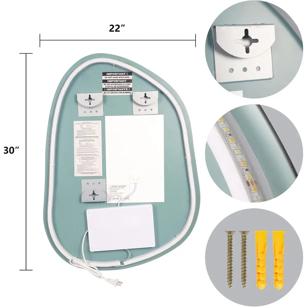 مرآة حمام مضيئة بمصابيح LED مقاس 22 × 30، مضادة للضباب، 3 ألوان وإضاءة قابلة للتعتيم، قابلة للتركيب على الحائط #6