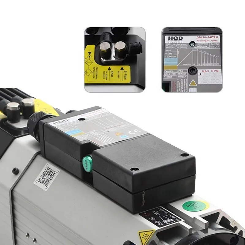 CNC High Speed 9.0Kw Automatic Tool Change Air Cooled ATC Spindle Motor Gdl70-24z/9.0 HQD Spindle BT30/BT40 Joints Core