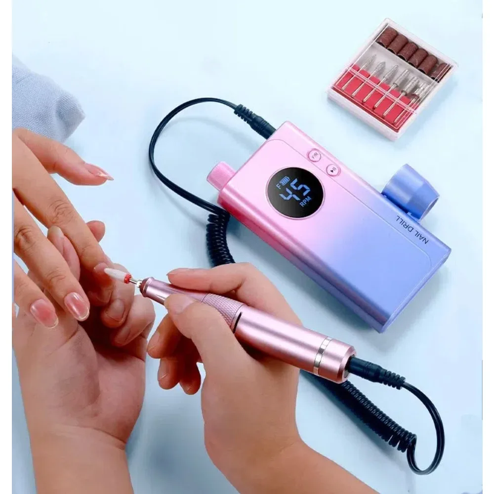 Elektryczna, przenośna frezarka do paznokci 45000 obr./min, akumulatorowa, do paznokci żelowych, przenośna pilnica do paznokci, narzędzia do manicure do użytku domowego i salonowego.