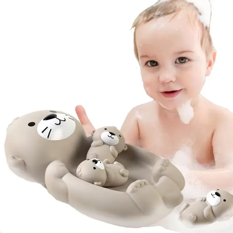 Lontra Famiglia 4Pc Set di giocattoli da bagno in silicone per bambini Giocattolo da vasca per il bagnetto del bambino Giocattoli da bagno Genitore-figlio Lontra sigillato Giocattolo d'acqua galleggiante