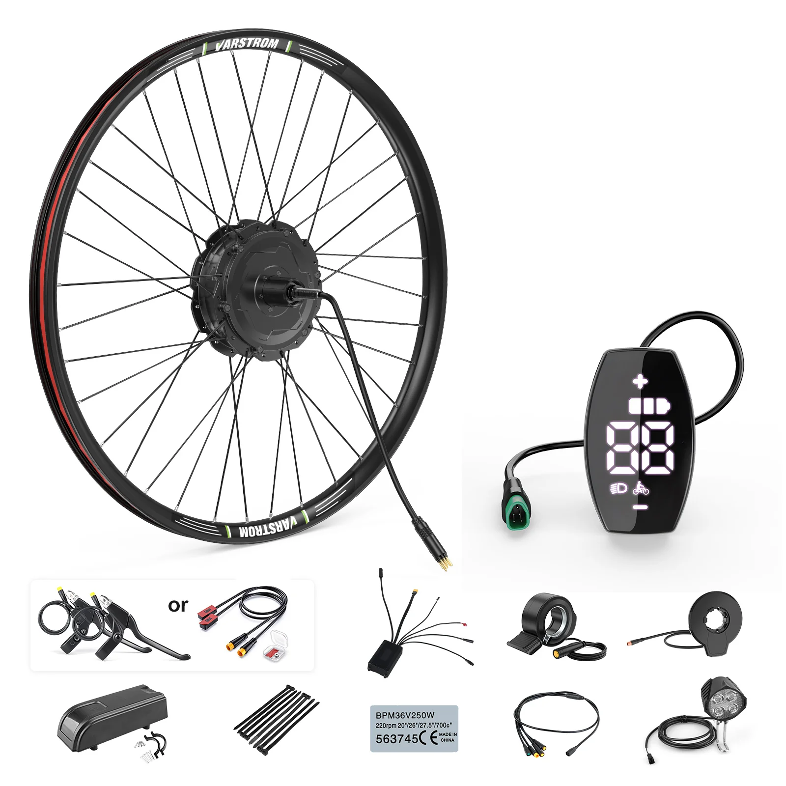

Varstrom 750W 500W Ebike Kit 125XVH Hub Motor Wheel Electric Bicycle Bike Conversion Kit For Food Delivery / Courier Services