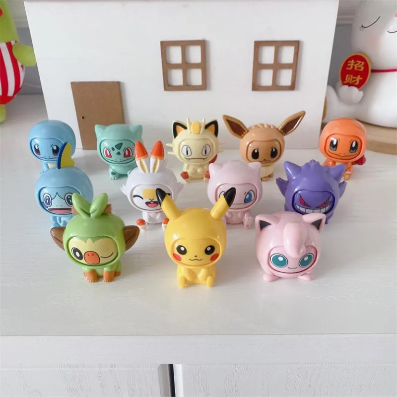 Anime Pokemon Action Figures Pikachu Gengar Squirtle Eevee Face Changing Doll Collection Ornaments Model Toy Children Gifts