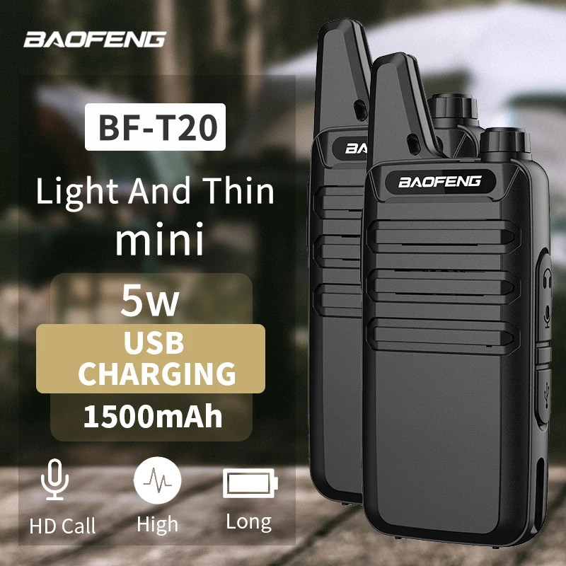 2PCS BaoFeng BF-T20 Mini Walkie Talkie Hotel Business Diner Station Professional Portable USB Charger Kid\'s Toy Two-way Radio