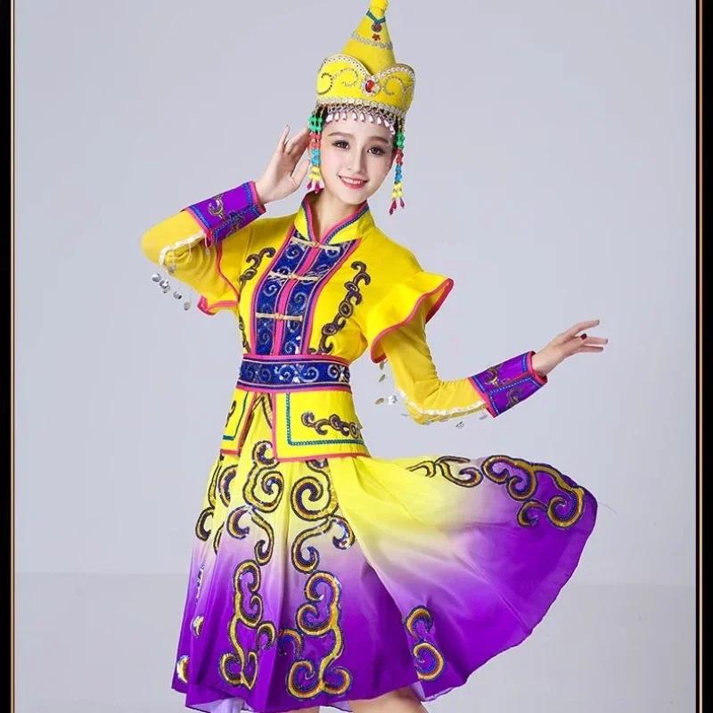 

New Chinese traditional Mongolian dance costume adult female square dance long dress national Inner Mongolia performance costume