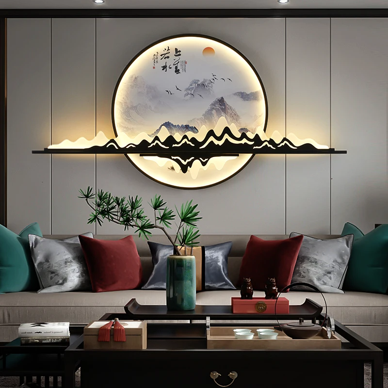 Imagem -02 - Chinês Criativo Circular Mural Aperte Lâmpada Imagem de Parede Luz Paisagem Moderna Home Living Estudo Quarto 86 Luz