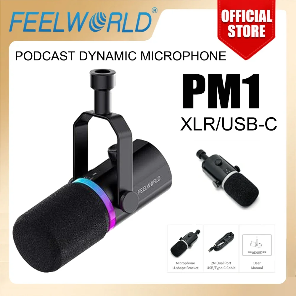 FEELWORLD PM1 Dynamic Microphone for Podcasting Recording Gaming Live Streaming XLR/USB Dynamic Microphone