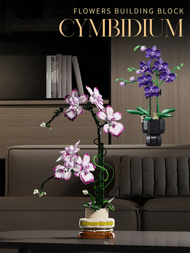 Creatieve Orchidee Cymbidium Eeuwige Bloemen Potplant Bouwstenen Simulatie Phalaenopsis DIY Bricks Speelgoed Valentijnsdag Cadeau - afbeelding 2