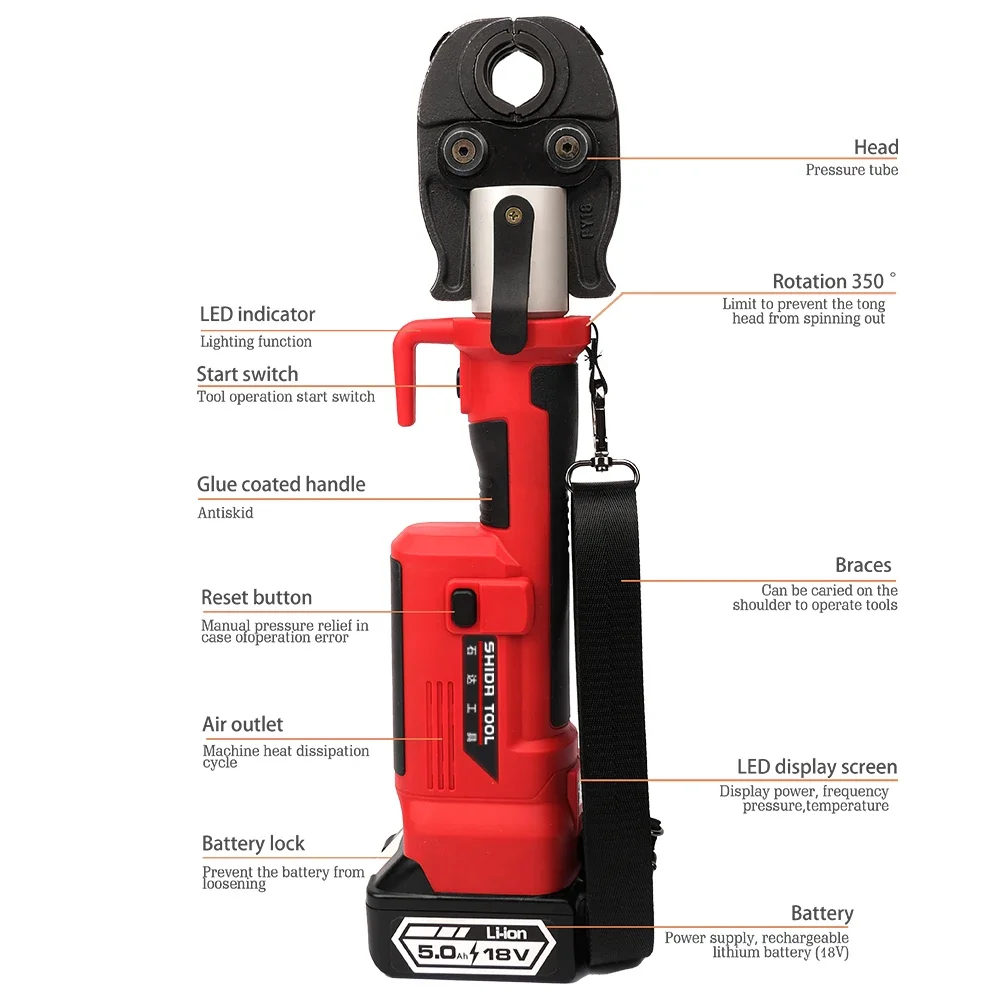 

Миниатюрные электрические гидравлические пресс-клещи для труб PEX, профессиональный набор инструментов для обжима стальных, нержавеющих и медных труб, с электроприводом