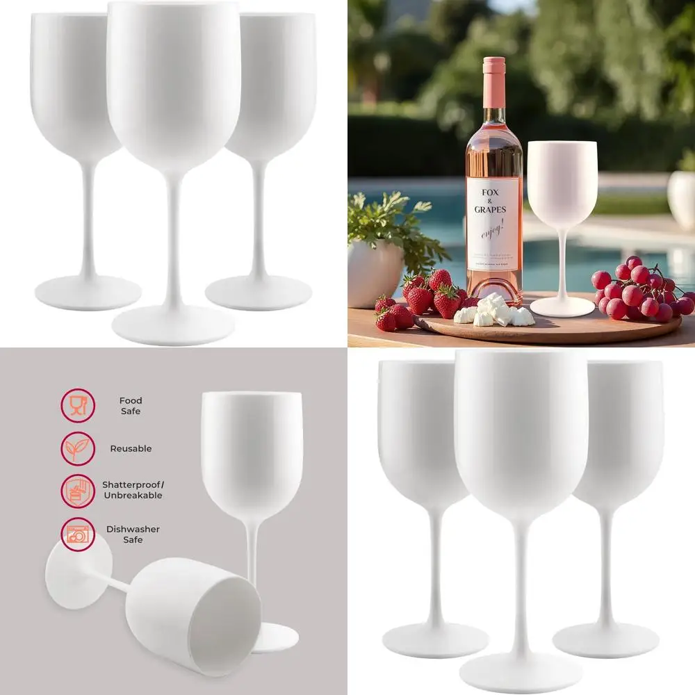 

Durable Plastic Stem Wine Glasses, 16oz, Set of 20, White, Reusable, Dishwasher Safe for Parties