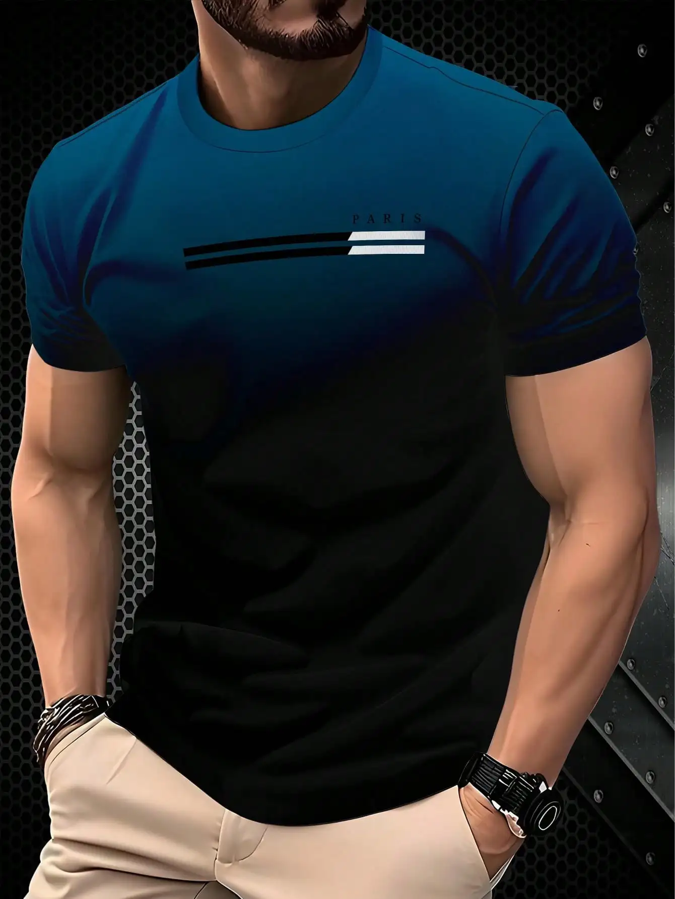 

Men's Gradient Print Short Sleeve Crew Neck T-Shirt for Casual Wear