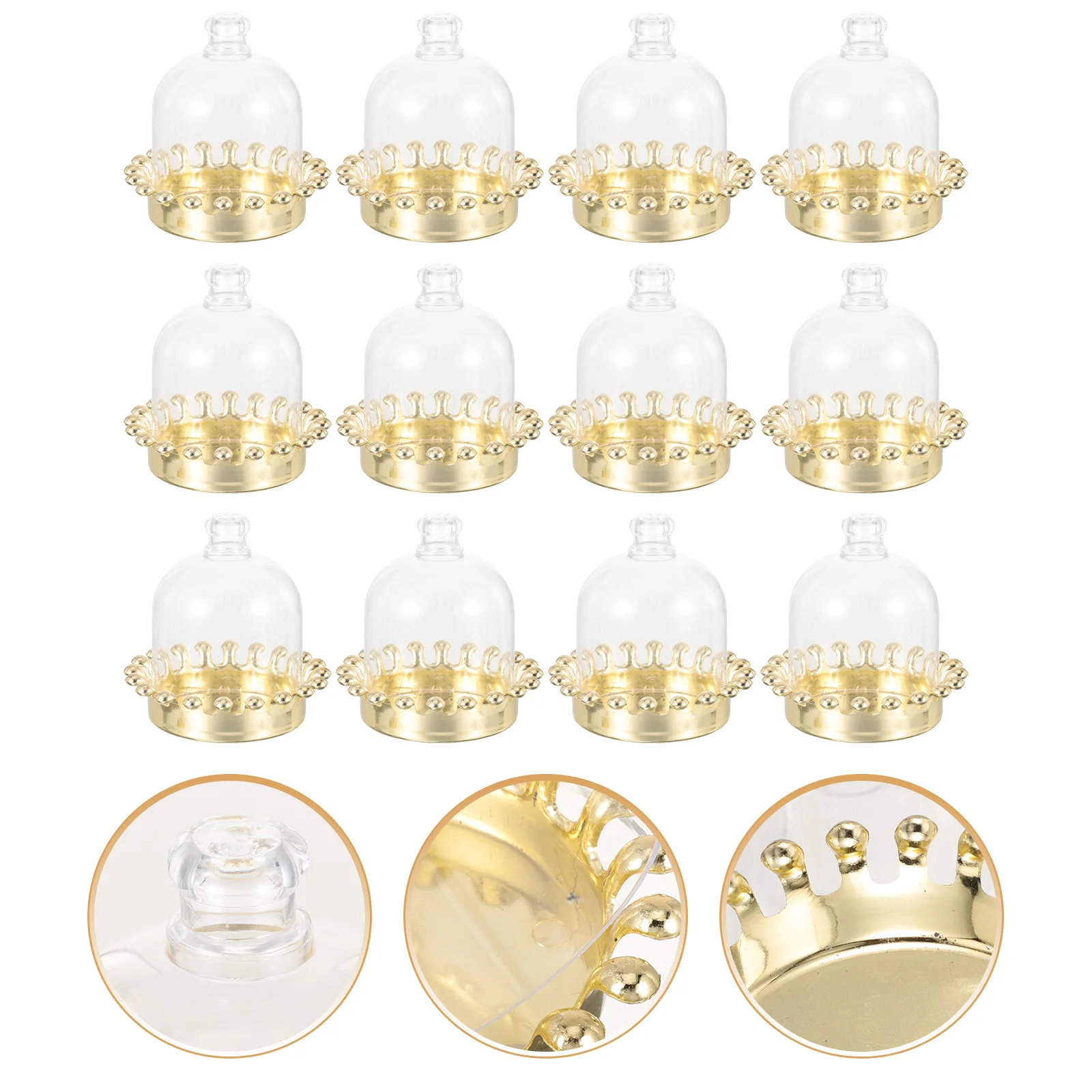 12-delige taarthouder met deksel Candy Box Stand Cup Clear Mini Dessertborden Gouden plastic koepels voor weergave