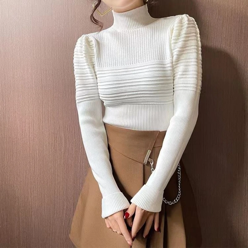 화이트 여성용 풀오버 세일 저렴한 점퍼 스웨터 매끄럽고 매력적인 패션 2025 여성 니트 스웨터 퍼프 슬리브