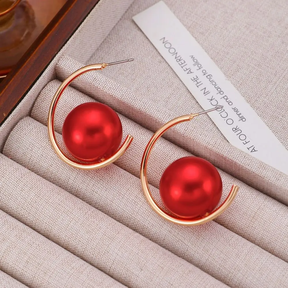 Fashion Imitation Pearl+Iron Imitation Pearl Earrings Exaggerated Geometric Charms Dangler Ear Studs Women Girls
