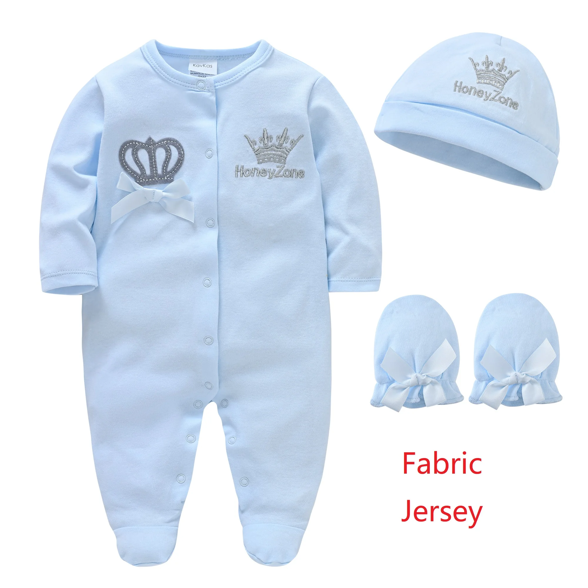 Newborn Baby Boys Romper Royal Crown Prince 100% Cotton Clothing Set with Cap Gloves Infant Girl One-Pieces Footies Sleepsuits