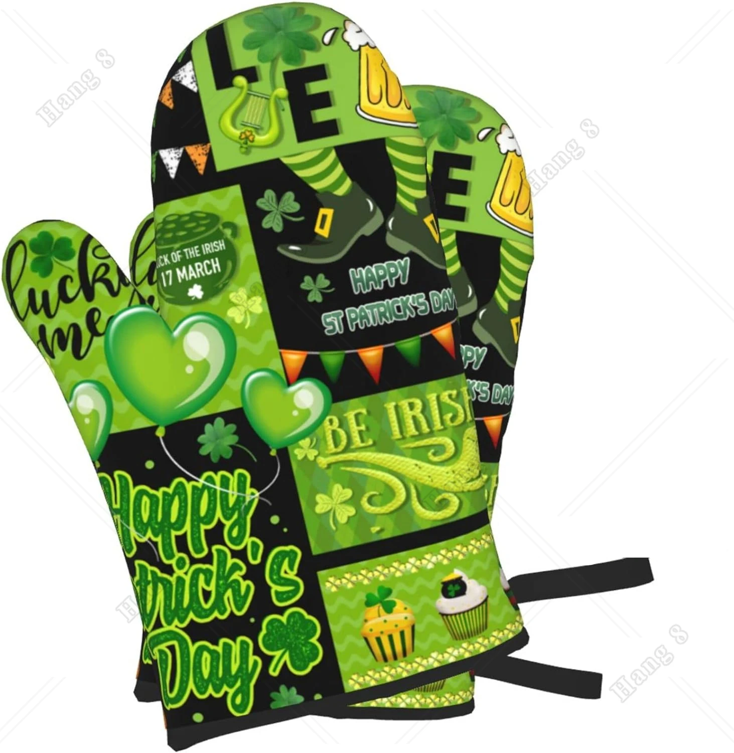 

Happy St. Patrick's Day Oven Gloves for Kitchen Gift Heat Resistant Waterproof Durable for BBQ Cooking Baking Grilling One Size