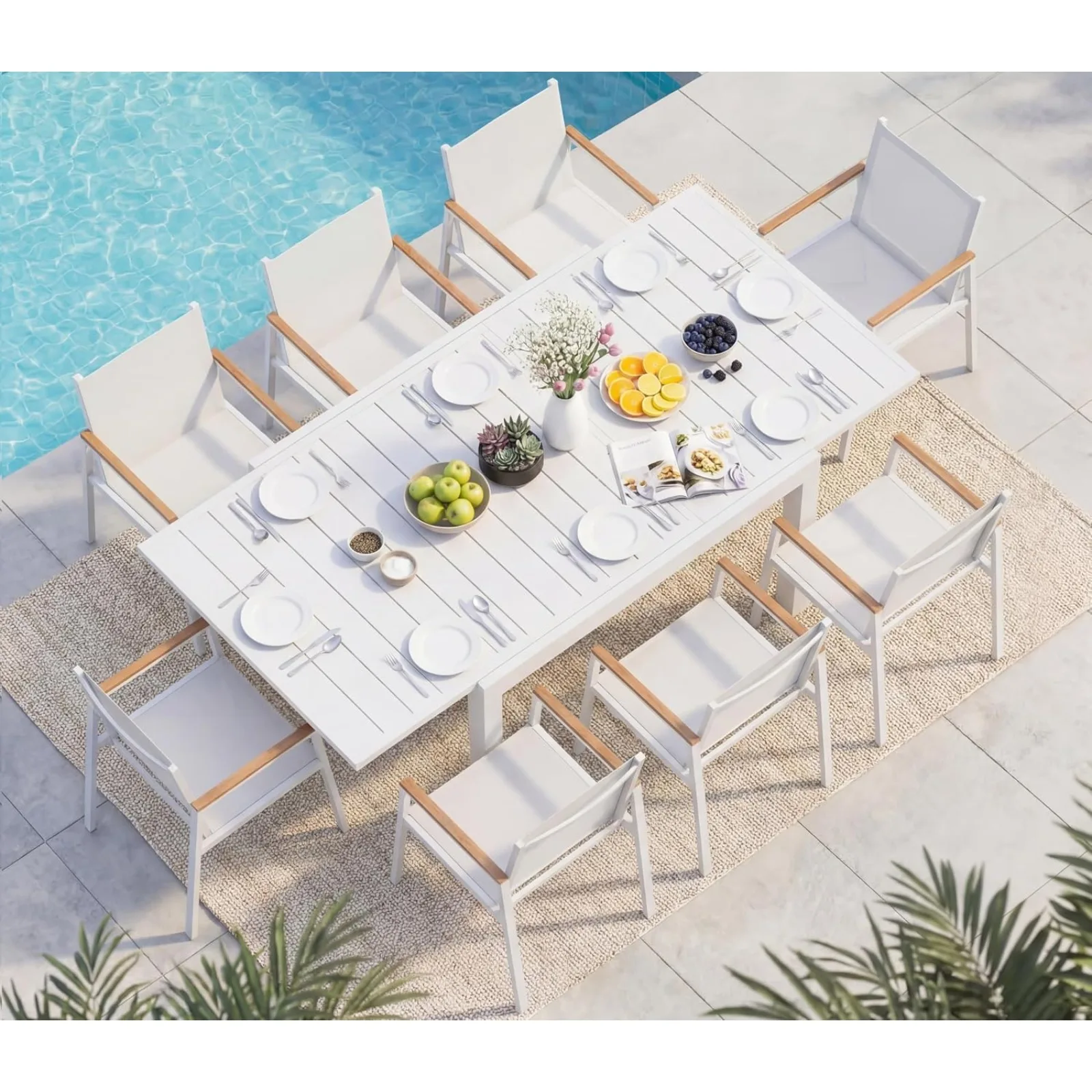Outdoor Aluminum Patio Dining Table Set for 6 Person, Expandable Outdoor Table and 6 Chairs with Textilene Fabric & HDPS Armrest, All-Weather Patio Furniture Set for Yard, Garden, Gray