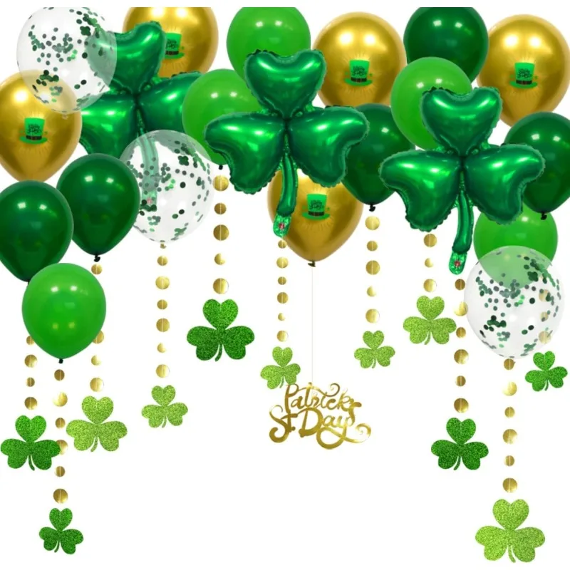 33Pcs St Patricks Day Garland Balloons Decor Shamrock Clover Banner Streamer Backdrop Hanging St Patricks Day Irish Party Favor