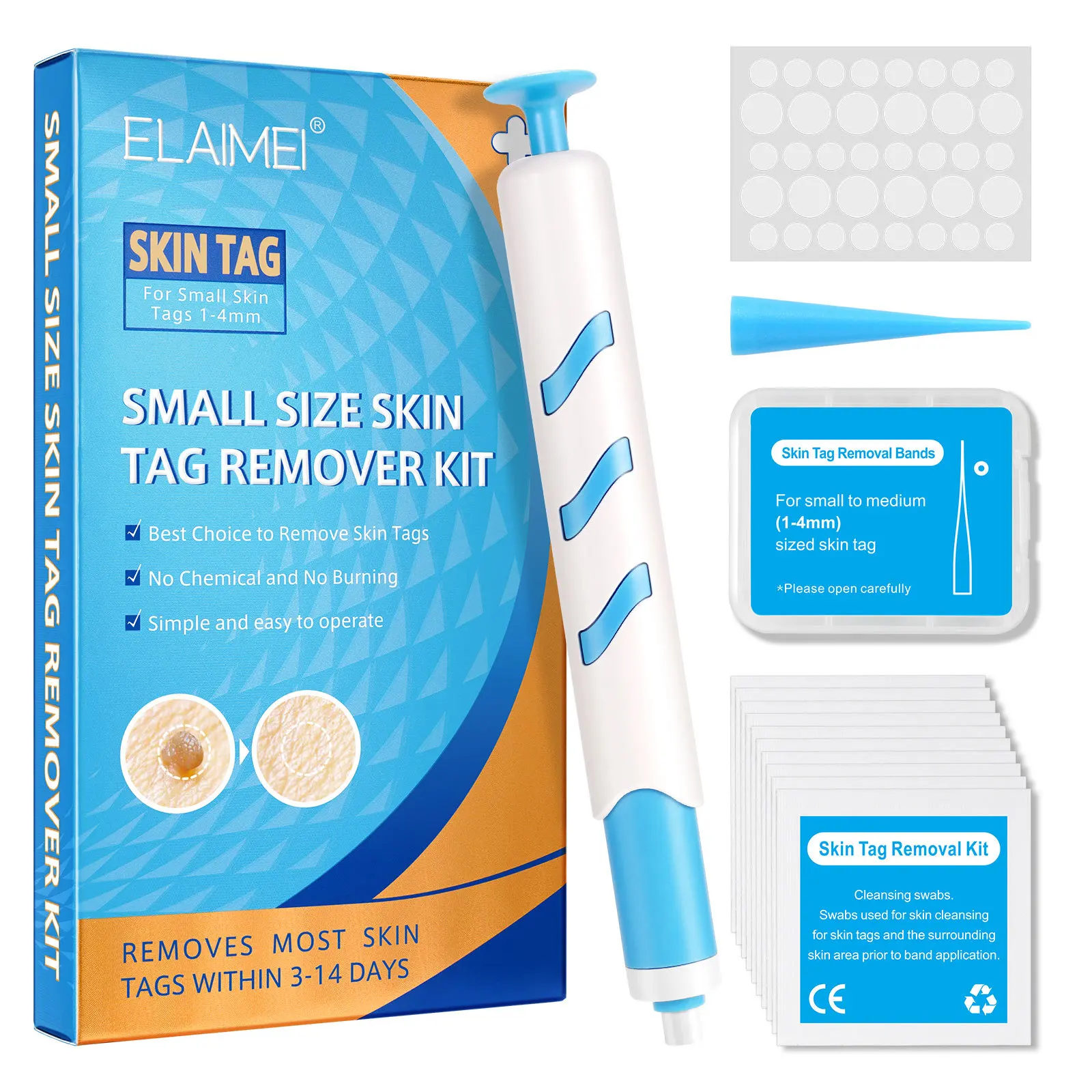 Skin Tag Removal Mole Wart Removal Facial Mole Wart Microstrip Tag Removal Kit Automatic Mole Remover Tool with Cleansing Swabs