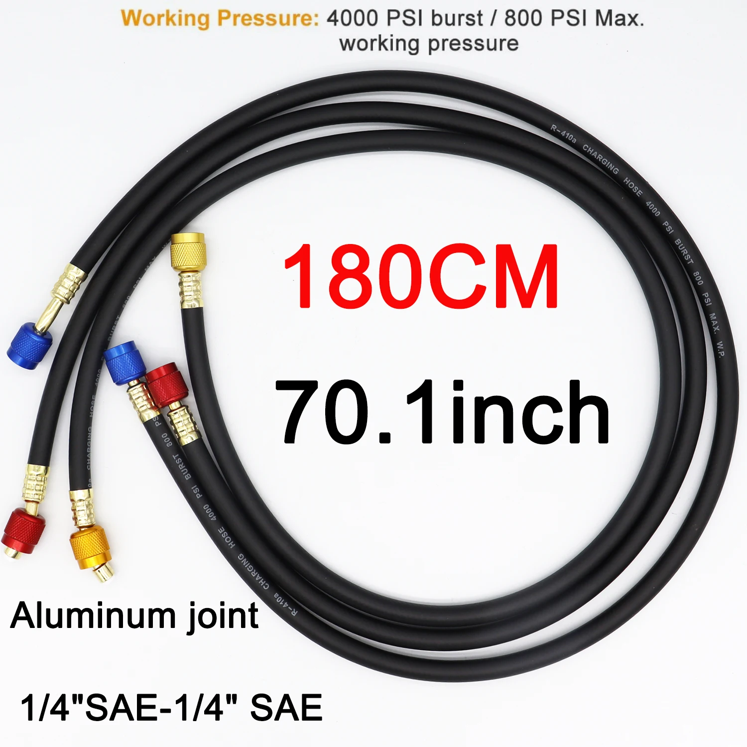 Rubber Material R410A 1/4\'\' SAE Charging Hose Set HVAC Air Condition Refrigerant Charging Hoses 4000psi burst/800psi Max