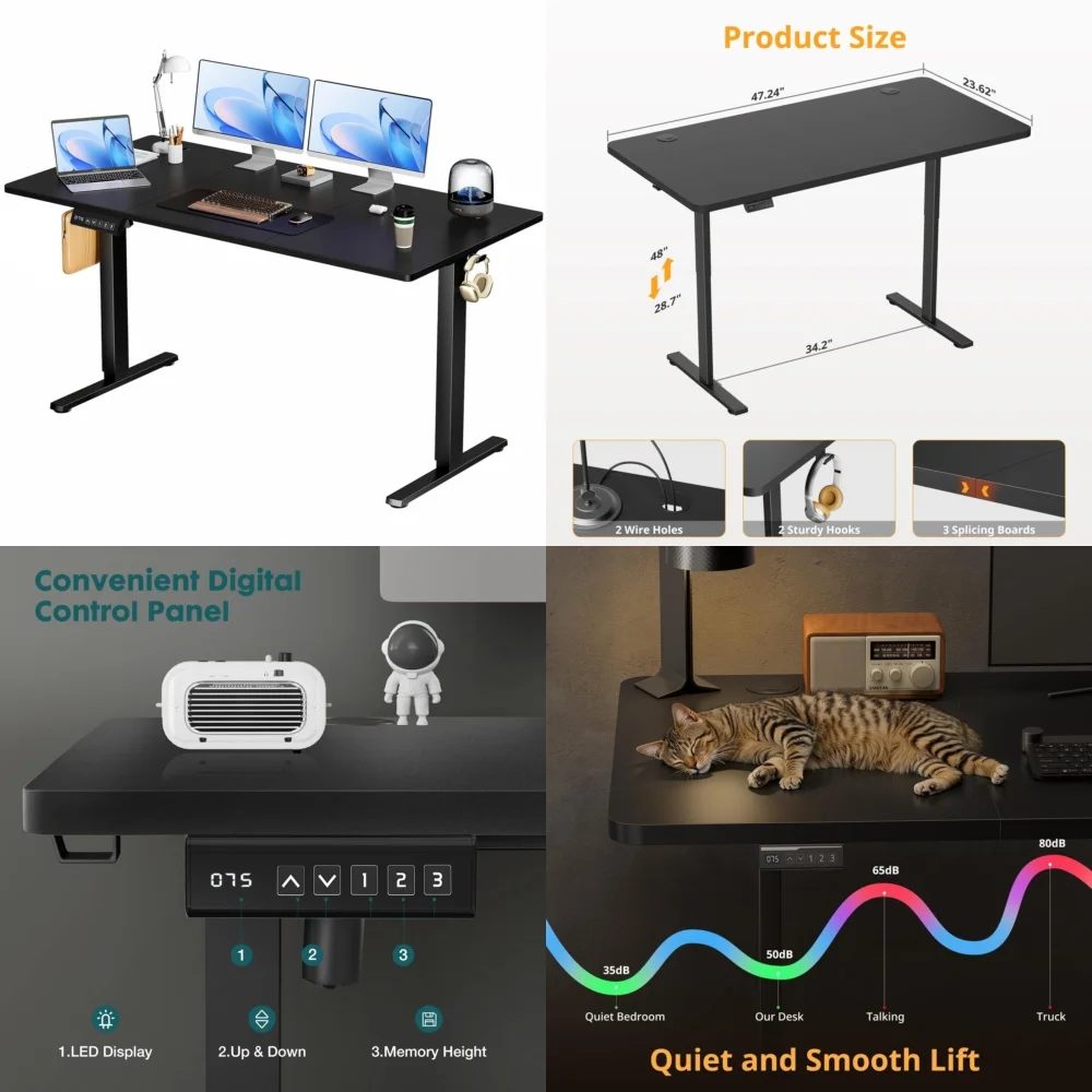 

Computer DesksElectric Height Adjustable Standing Desk for Home and Office Use Black