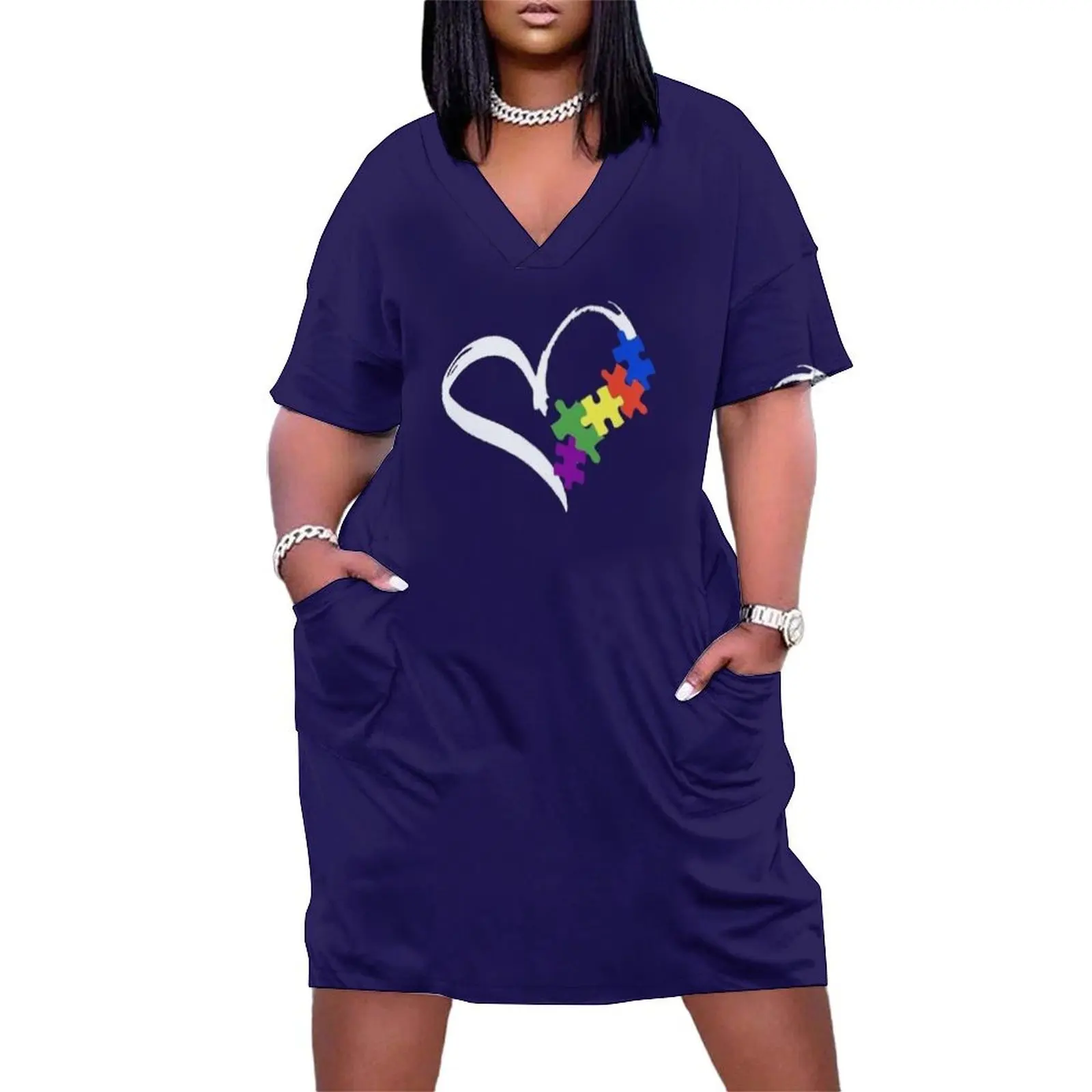 

Autism Tshirt Awareness Support ASD Love Puzzle Ribbon Loose Pocket Dress ceremony dresses elegant party dress for women 2025