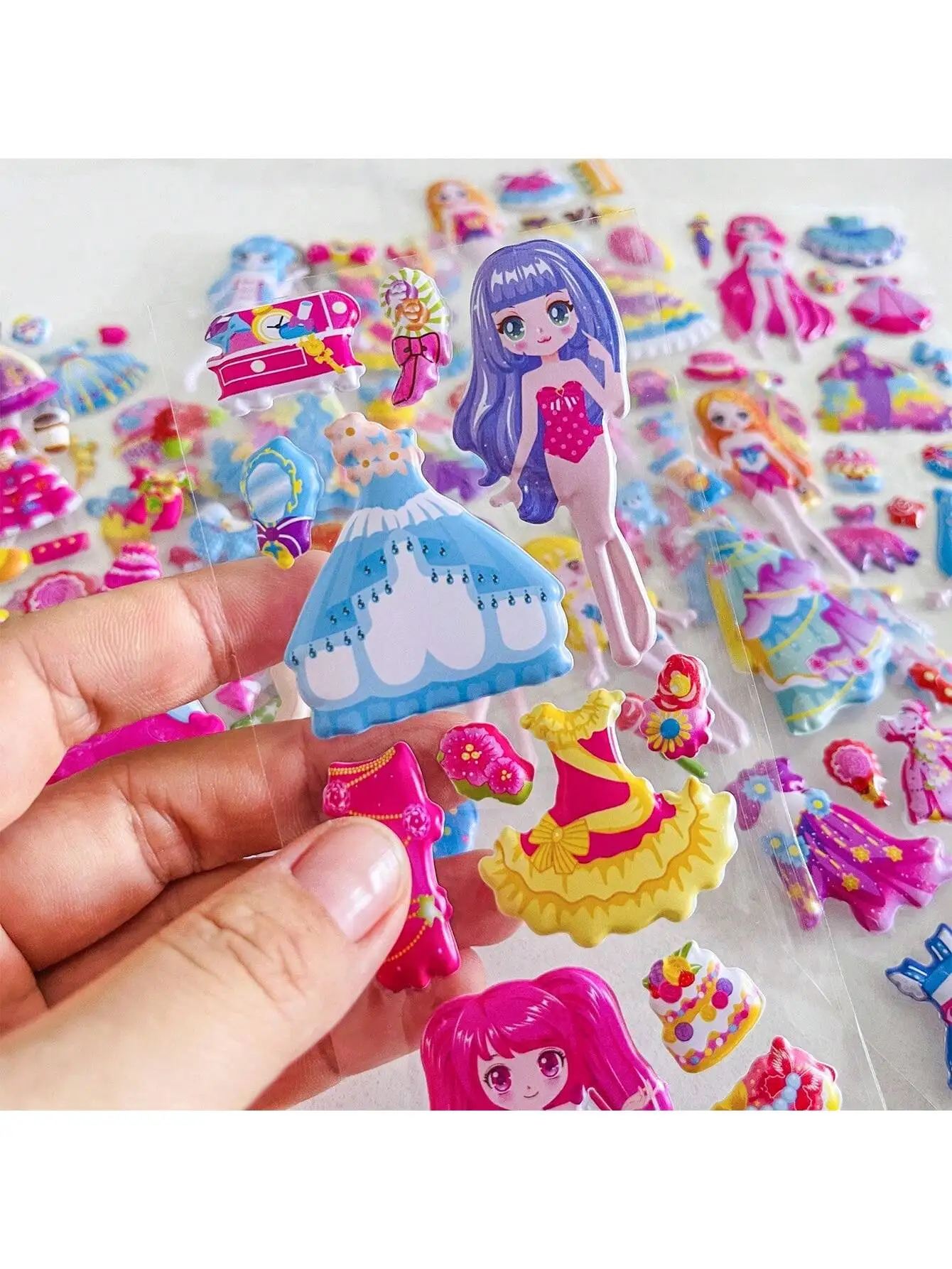 8 Bags Cartoon Dress - up Girl Stickers Random Style Cute 3D PVC Disposable Decorative Stickers for 3 - 8 Years Old Kids