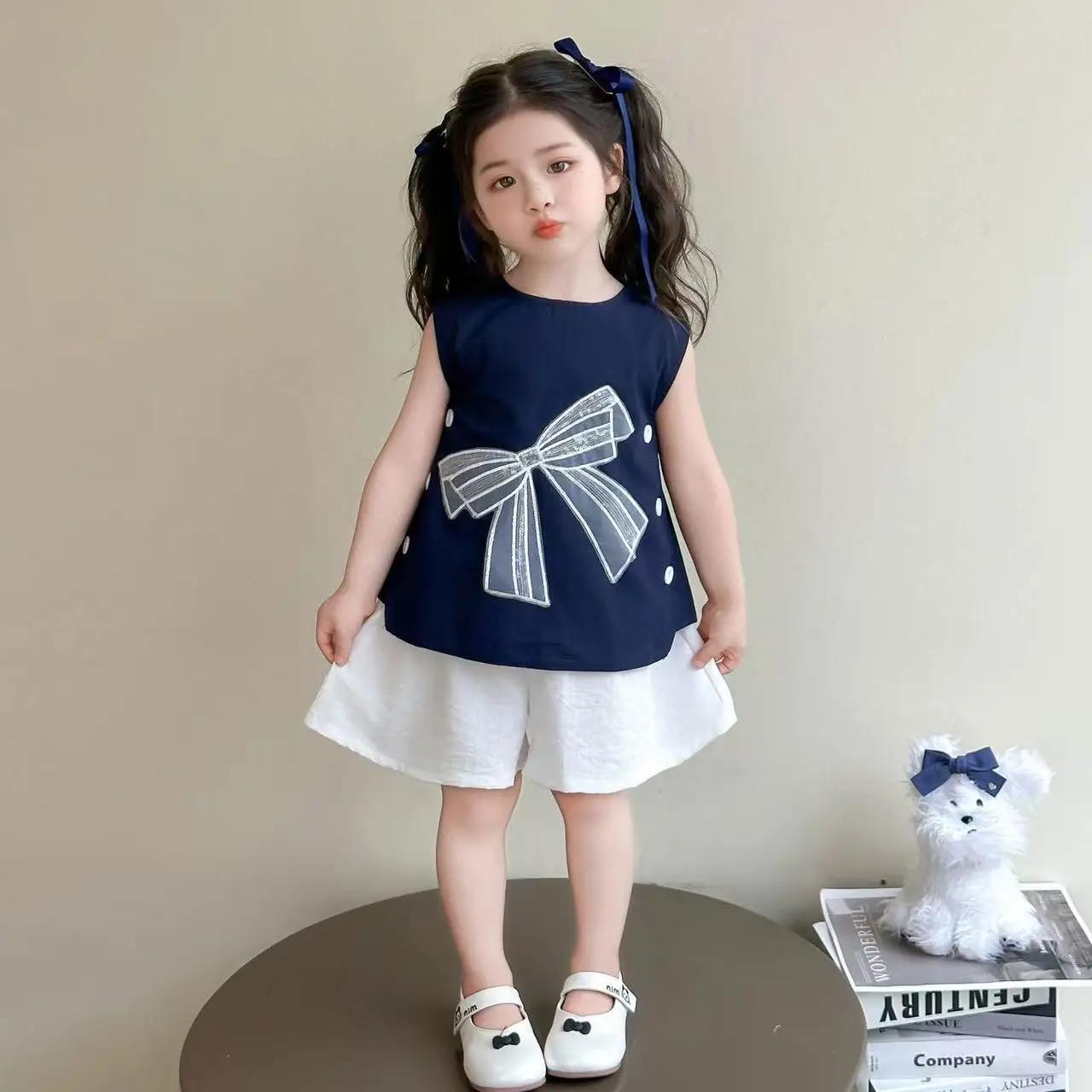 Childrens Summer Outfit 2026 New Stylish Girls Summer Clothes Sleeveless Shorts Two-Piece Set Fashionable Girl Clothing