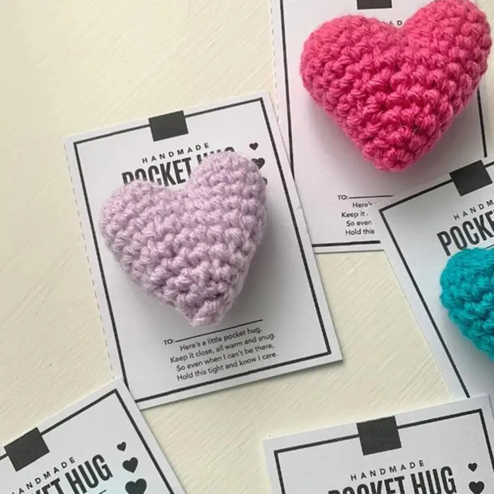 7*6cm Crocheted Heart Pocket Hug Encouragement Handmade Love Gift Cute Knitted Heart Decoration Knitting Party Wedding Gifts