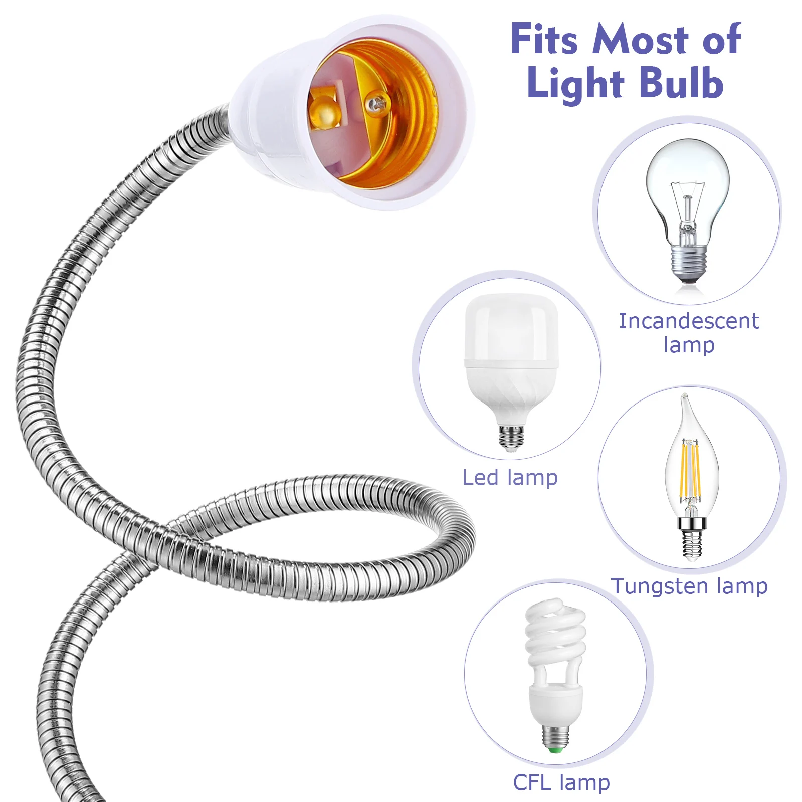 

E27 Lamp Head Extender 60cm Flexible Hose Bulb Socket Light Extension Recessed Bulbs Holder Soft Material Easy DIY