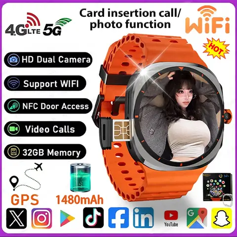 새로운 시계 U8 울트라 스마트 시계 영상 통화 Smartwatch 4G/5G Sim 카드 GPS WIFI 로터리 카메라 글로벌 통화 삼성 용 Google 지도