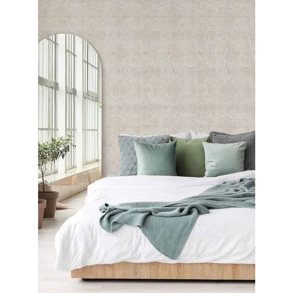 

Entangled Lines Textured Look Background Peel and Stick Wallpaper (6 Sheet (2x9 Feet), Beige)