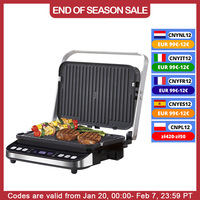 Biolomix 2000W Electric Contact Grill, Digital Iron and Panini Press, Optional Waffle Maker Plates, 180 Degree Barbecue Open