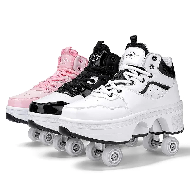 2024 New Big Four Wheel Rampage Shoes for Children Row Wheeled Pulley Shoe Mesh Red Step Retractable Sports Ice Skate Youth