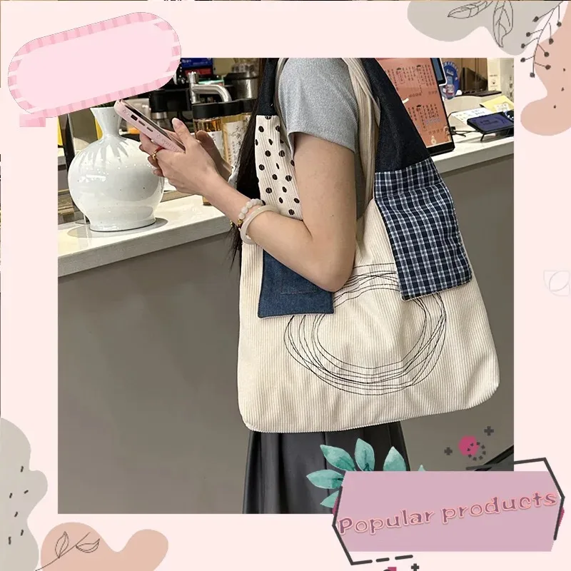 Literary Retro Niche New Canvas Bag, Single Shoulder Commuting Large Capacity Shopping Bag, Fashionable Denim Handbag Tote Pouch