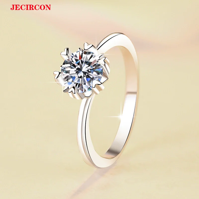 

JECIRCON 0.5/1/2 Carat Moissanite Ring, S925 Sterling Silver Snowflake Twisted Band, Korean Fashion Minimalist Jewelry for Women