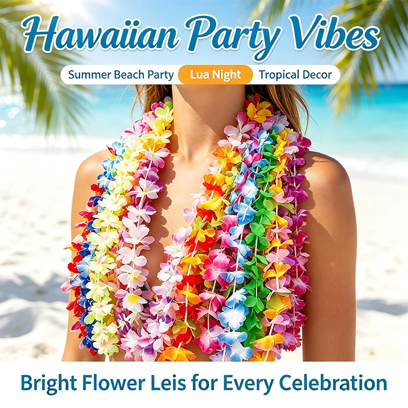 36/50 Piezas de Coronas de Flores Hawaianas, Collares y Pajitas con Diseño de Flamencos y Piñas para Decoración de Fiestas de Luau, Bodas en la Playa, Cumpleaños de Verano