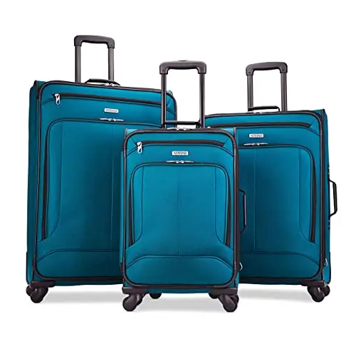 

American Tourister Pop Max Softside Luggage with Spinner Wheels, Teal, 3-Piece Set (21/25/29)