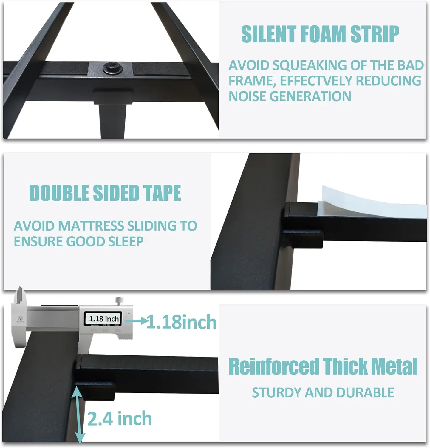 Full Bed Frame With Round Corner Edge Legs, 14 Inch Heavy Duty Support 3500 Lbs Metal Platform Bed Frame Full Size, No Box