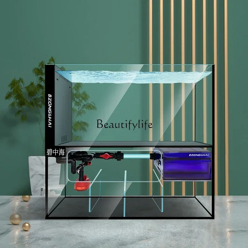 LD33Desktop Integrated Bottom Filter Cylinder Gold Crystal Five-Line Ultra-White Glass Native Stream Landscape Cylinder