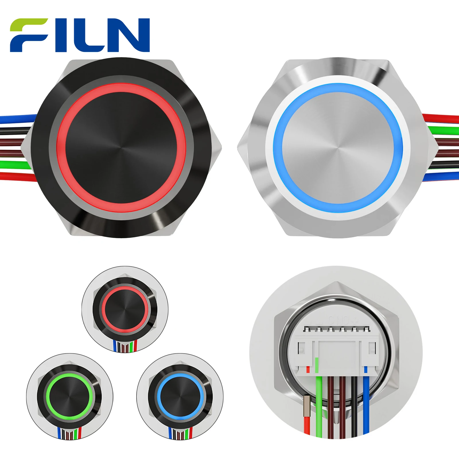 FILN 19mm Ultra-Thin Momentary Push Button Switch 12v 24v DC IP67 Waterproof Short Touch Button Switch 0.74