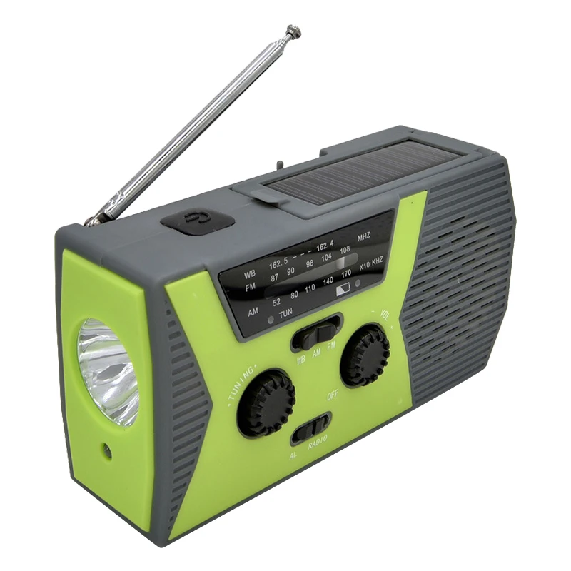 

Emergency Weather Radio,Outdoor Portable Hand Crank Radio Solar Powered,AM/FM, SOS Alarm,LED Reading Lamp,Flashlight,Power Bank