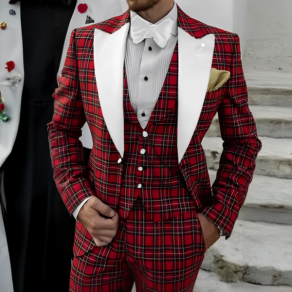 England Men's Suit 3-piece Set Fashion Party Wedding Tuxedo for Groom Customized Jacket Pants Vest XS-5XL Outfit