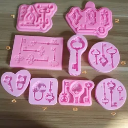 1PCS Vintage European Shape Many Kinds of Key Shape Silicone Lace Cake Mold Ice Jelly Candy Fondant Bakware DIY Silicone Mold