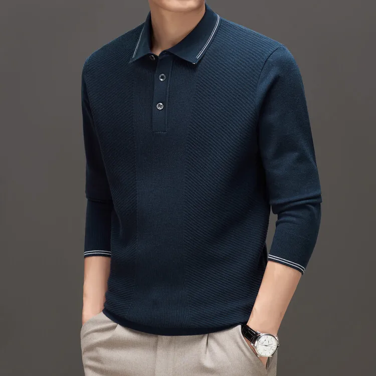 

Spring Autumn Men's Long Sve T-irt Knitted Sweater Casual Thin Base Layer irt Turn-down Collar Comfortable Faionable