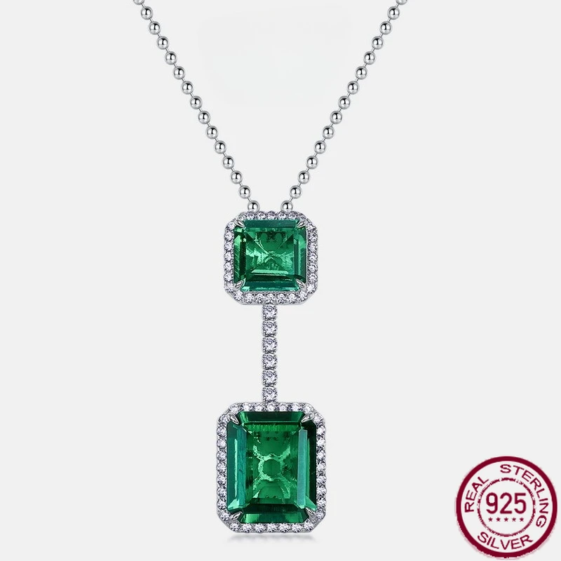 

New S925 pure silver light luxury retro cultivated emerald full set cultivated colorful pendant collarbone chain wedding jewelry