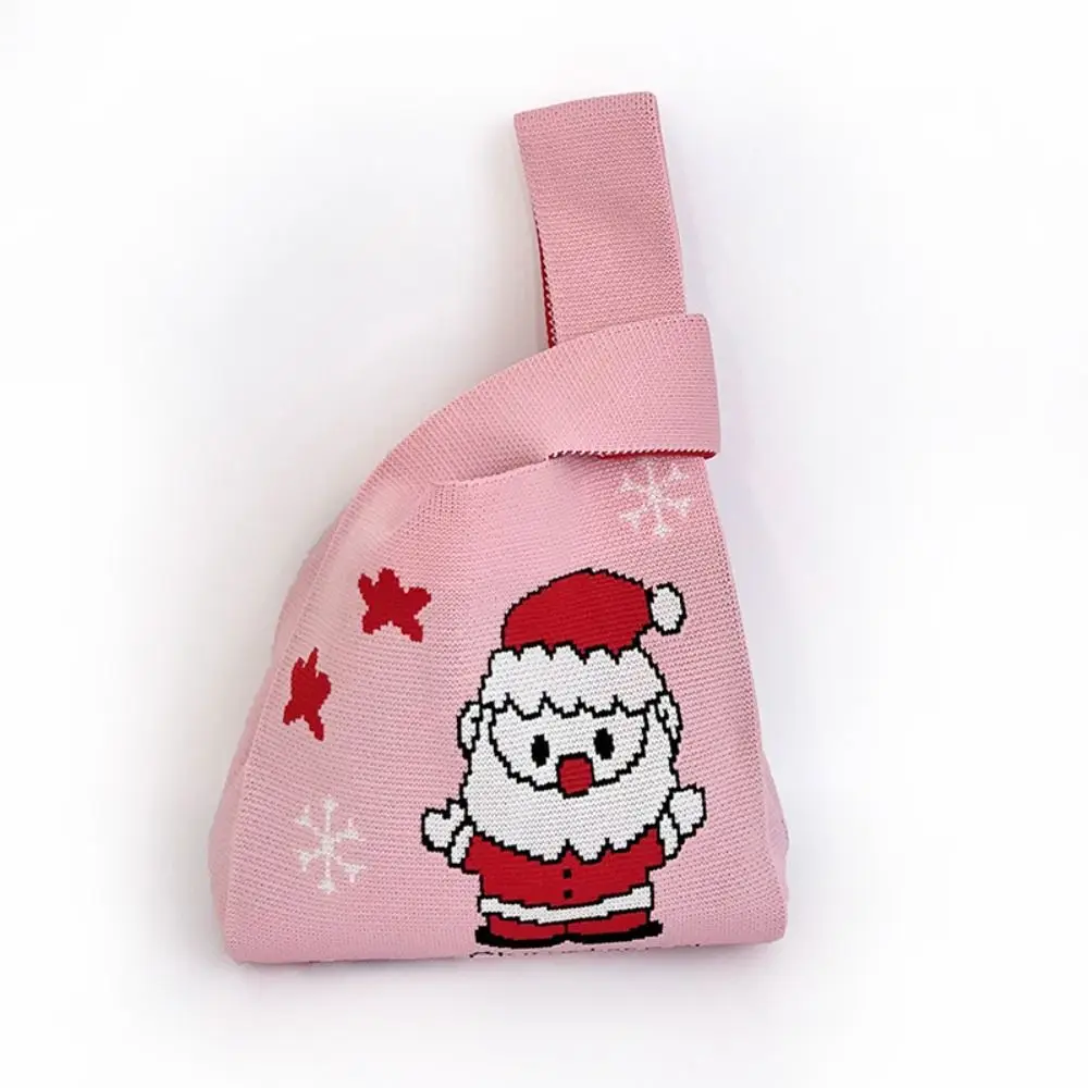 Casual Christmas Gift Knot Wrist Bag Candy Pouch Wool Bucket Bag Christmas Knitted Bag Weave Santa Claus Tote Bag Girl