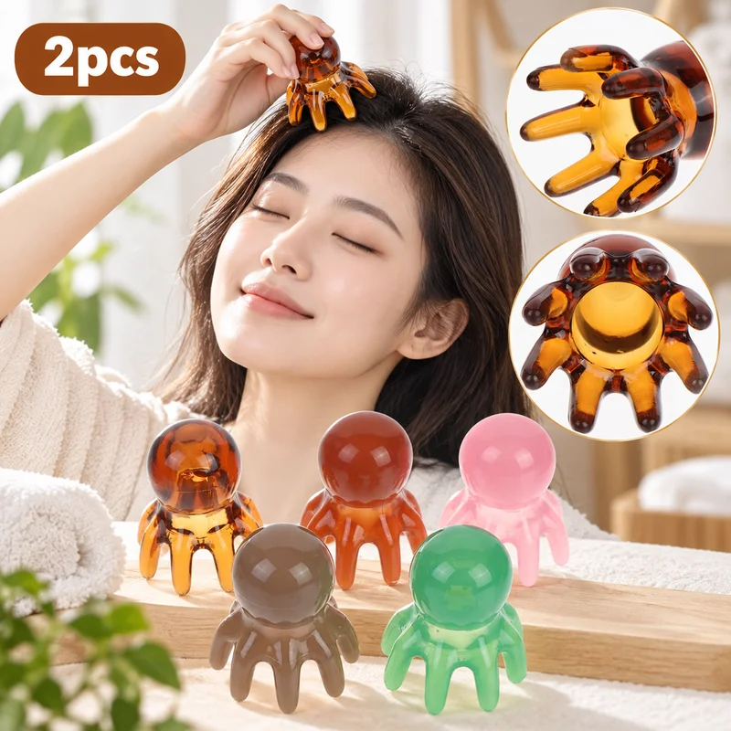 2Pcs Resin Octopus Massage Comb Head Meridian Scraping Scalp Massager SPA Gua Sha Massage Comb Fatigue Relief Massag