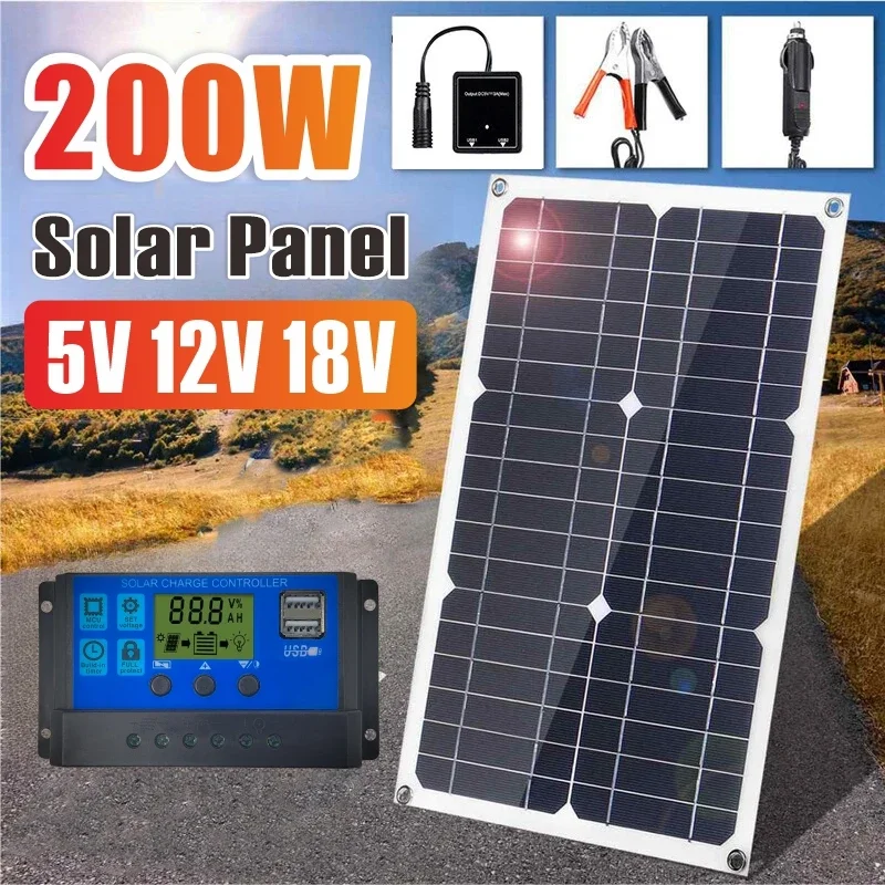 

200W Solar Panel 12V Flexible Battery Charger Dual USB 5V With 100A Controller Solar Cells Power Bank for Phone Car Yacht RV