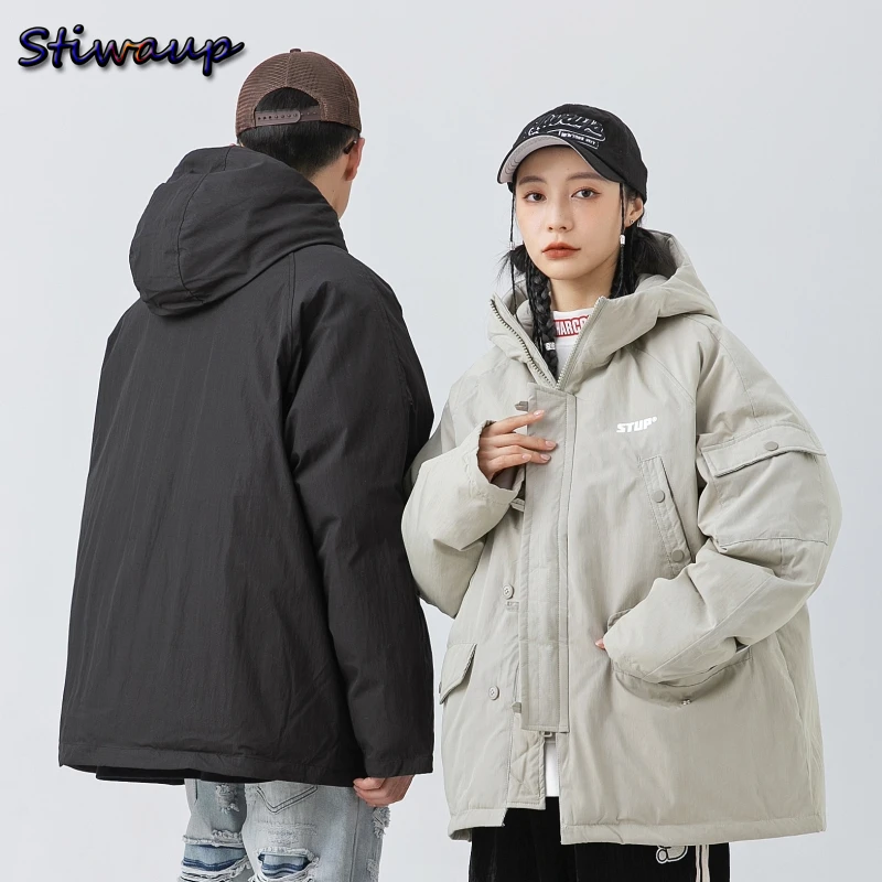 

Women's Winter Black Heating Puffer Down Jacket Lightweight Padded Men Parka 2022 Hit Casual Men's Workwear Cold Coat with Hood