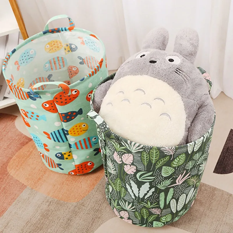 New in 2023 Linen Dirty Laundry Basket Foldable Round Waterproof Organizer Bucket Clothing Children Toy Large Capacity Storage